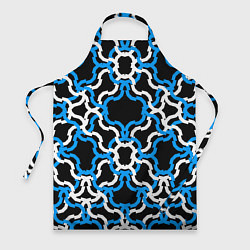 Фартук кулинарный Сине-белые полосы на чёрном фоне, цвет: 3D-принт