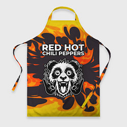 Фартук кулинарный Red Hot Chili Peppers рок панда и огонь, цвет: 3D-принт