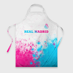 Фартук кулинарный Real Madrid neon gradient style посередине, цвет: 3D-принт