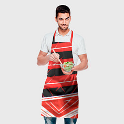 Фартук кулинарный Чёрно-белые полосы на красном фоне, цвет: 3D-принт — фото 2