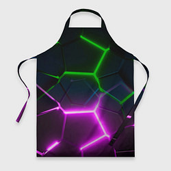 Фартук кулинарный Фиолетовые и зеленые неоновые плиты в разломе, цвет: 3D-принт