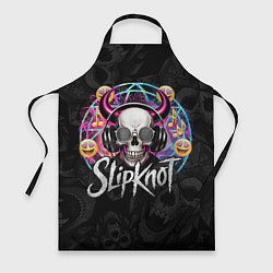 Фартук Slipknot на фоне черепа демона с рогами в очках