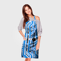 Фартук кулинарный Бело-синие техно полосы на чёрном фоне, цвет: 3D-принт — фото 2