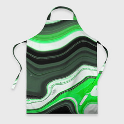 Фартук кулинарный Волнистые горизонтальные чёрно-зелёные полосы на б, цвет: 3D-принт