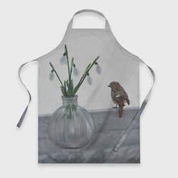Фартук кулинарный Подснежники и птичка, цвет: 3D-принт