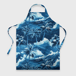 Фартук Пальмы и волны - голубые оттенки паттерн