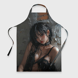 Фартук кулинарный Азиатская брюнетка в рваном белье, цвет: 3D-принт