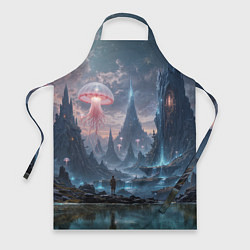 Фартук кулинарный Фантастический мир с медузами и озеро у гор, цвет: 3D-принт