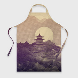 Фартук кулинарный Ретро иллюстрация Японского храма, цвет: 3D-принт