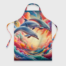 Фартук кулинарный Три небесных дельфина - нейроарт фантазия, цвет: 3D-принт