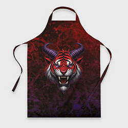 Фартук кулинарный Красный тигр с фиолетовыми рогами, цвет: 3D-принт