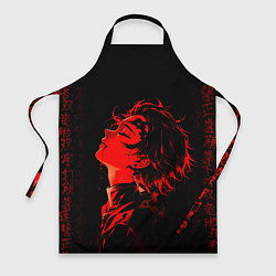 Фартук кулинарный Клинок, рассекающий демонов Танджиро и иероглифы, цвет: 3D-принт