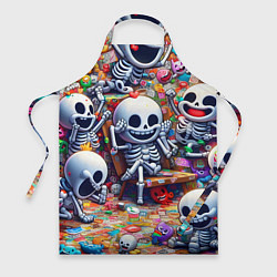 Фартук кулинарный Смеющиеся прикольные скелетики - нейроарт, цвет: 3D-принт