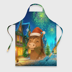 Фартук кулинарный Новогодняя лошадка жует елочные ветки, цвет: 3D-принт