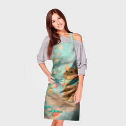 Фартук кулинарный Милый рыжий котенок любуется елкой, цвет: 3D-принт — фото 2