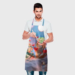 Фартук кулинарный Рыжий котенок в сердечках у елочки, цвет: 3D-принт — фото 2