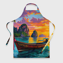 Фартук кулинарный Тропический закат у скал, цвет: 3D-принт