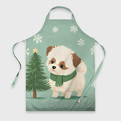 Фартук кулинарный Новогодний песик с елочкой, цвет: 3D-принт