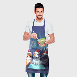 Фартук кулинарный Новогодние котики с планшетом, цвет: 3D-принт — фото 2
