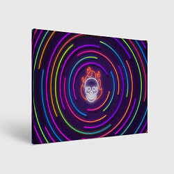 Холст прямоугольный Неон череп с линиями, цвет: 3D-принт