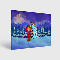 Холст прямоугольный Тигр и снеговик Новогодние, цвет: 3D-принт