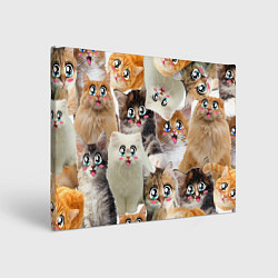 Холст прямоугольный Много кошек с большими анимэ глазами, цвет: 3D-принт