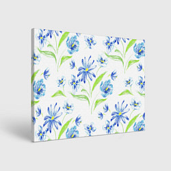 Холст прямоугольный Цветы Синие Нарисованные Карандашами, цвет: 3D-принт