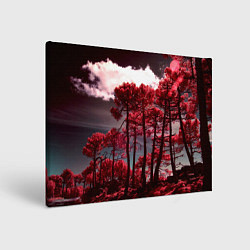 Холст прямоугольный Абстрактные красные деревья и облака, цвет: 3D-принт