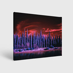 Холст прямоугольный Абстрактный фиолетовый лес и тёмная река, цвет: 3D-принт