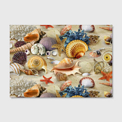 Холст прямоугольный Морские раковины, кораллы, морские звёзды на песке, цвет: 3D-принт — фото 2