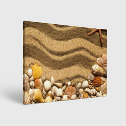 Холст прямоугольный Ракушки на песчаном берегу, цвет: 3D-принт