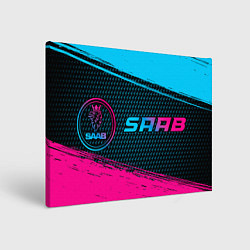 Холст прямоугольный Saab - neon gradient: надпись и символ, цвет: 3D-принт