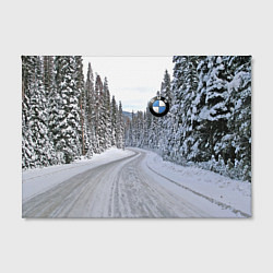Холст прямоугольный BMW - зимняя дорога через лес, цвет: 3D-принт — фото 2
