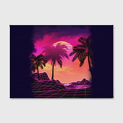 Холст прямоугольный Пальмы и пляж в розовом закате ретро дизайн, цвет: 3D-принт — фото 2