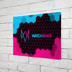 Холст прямоугольный Watch Dogs - neon gradient: надпись и символ, цвет: 3D-принт — фото 2