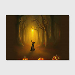 Холст прямоугольный Ведьма в черном платье в заколдованном лесу с тыкв, цвет: 3D-принт — фото 2