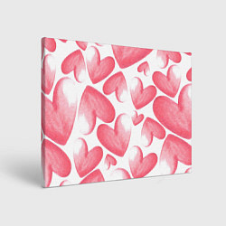 Холст прямоугольный Розовые акварельные сердца - паттерн, цвет: 3D-принт