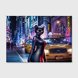 Холст прямоугольный Модная чёрная кошечка в Нью-Йорке, цвет: 3D-принт — фото 2