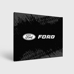Холст прямоугольный Ford speed на темном фоне со следами шин: надпись, цвет: 3D-принт