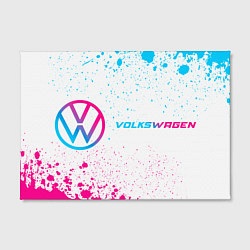 Холст прямоугольный Volkswagen neon gradient style: надпись и символ, цвет: 3D-принт — фото 2