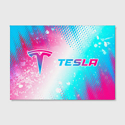 Холст прямоугольный Tesla neon gradient style: надпись и символ, цвет: 3D-принт — фото 2