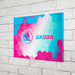 Холст прямоугольный Skoda neon gradient style: надпись и символ, цвет: 3D-принт — фото 2