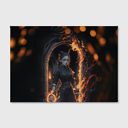 Холст прямоугольный Готическая девушка с двумя косами огненная магия, цвет: 3D-принт — фото 2