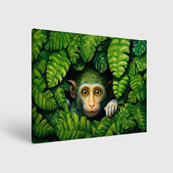 Холст прямоугольный Маленькая обезьянка в листьях, цвет: 3D-принт