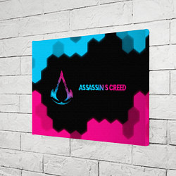 Холст прямоугольный Assassins Creed - neon gradient: надпись и символ, цвет: 3D-принт — фото 2