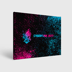 Холст прямоугольный Cyberpunk 2077 - neon gradient: надпись и символ, цвет: 3D-принт