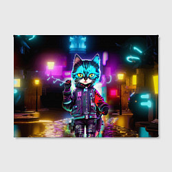 Холст прямоугольный Cool kitten - cyberpunk - neon glow, цвет: 3D-принт — фото 2