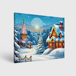 Холст прямоугольный Зимний домик и елка, цвет: 3D-принт