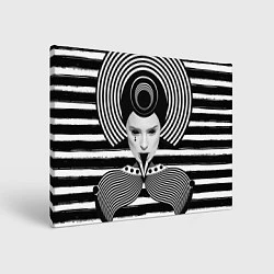 Холст прямоугольный Черно белый портрет девушки на полосатом, цвет: 3D-принт