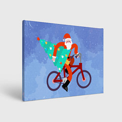 Холст прямоугольный Дед Мороз на велосипеде с елкой, цвет: 3D-принт